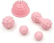 Massage Ball Set 5 Physical Therapy Balls for Myofascial Trigger Point Release & Deep Tissue Massage, Peanut Ball, 2 Spiky Balls, Big Mountable Self Ball, Trigger Ball for Foot, Back, Hand (Pink)