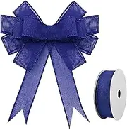 Ribreeze Dark Blue Burlap Wired Ribbon 1-1/2 Inch x 10 Yards for Crafts DIY Decor Parties and Home Outdoor Decoration