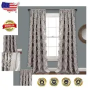 Light-Filtering Diamond Pattern Curtains - Modern Ruffle Window Panels, Set of 2