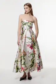 Garden Floral Twill Maxi Split Prom Dress