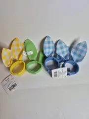 Set of 4 Bunny Ears Napkin Rings Burlap & Fabric Assorted Colors