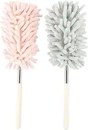 FRCOLOR 2Pcs Bendable Dust Sweeper with Telescopic Handle Retractable Microfiber Duster for Household Cleaning Safe for Cars and Home Use for Versatile Dusting
