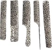 Professional Hair Comb Set, 5 Pieces, Purple Hairstyling Combs for Dyeing, Straightening (Leopard print)