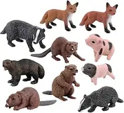 10Pcs Animal Toys, Realistic Animal Figures Includes Badger Beaver Anteater Wolverine Educational Learning Toys Birthday Gift Set Animals for Kids Boys Girls Animals for Kids Farm