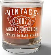 Vintage 2007 Etched Whiskey Glass - 18th Birthday Gifts for Men - Cheers to 18 Years Old - 18th Birthday Decorations for Men - Scotch Bourbon Him Boy Girl Anniversary Retirement 2.0