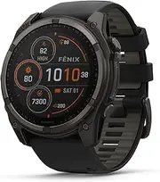 Garmin Fenix 8, 51mm, Solar, Sapphire,Smartwatch, Carbon Gray Titanium with Black/Pebble Gray Silicone Band