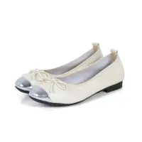 在飛比找momo購物網優惠-【viina】真皮拼接蝴蝶結平底鞋-白(平底娃娃鞋)