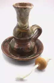 Oil Lamp Ball Wick Green Glazed Vase & Plate Style Studio Art Pottery Stoneware