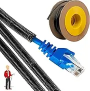 XFasten Cord Protector 1/4 Inch 100ft - PET Expandable Braided Cable Sleeve - Pet Chew Proof Wire Loom for Audio, Video, PC, TV, Automotive Wire Management, Puppy, Cat Proof Black Cable Wrap for Cords