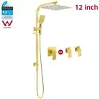 12" Square Shower Head And Hand Held Sliding Rail Set Mixer Taps Brushed Gold