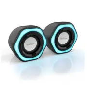 Computer PC Speakers USB Powered 3.5mm AUX Jack Volume Control Black+blue light