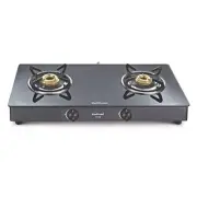 Sunflame Nova Toughened Glass 2 Brass Burner Gas Stove Free Hose Pipe