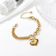 Lovely Heart Charm Dual Link Bracelet in Gold