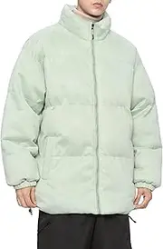 [Gsywaipei] Men's Suede Cotton Down Jacket Winter Solid Color Male Insulated Coat Padded Lined Zip Up Warm Jackets, Green, Large