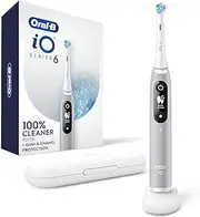 Oral-B iO Series 6 Rechargeable Electric Toothbrush with Visible Pressure Sensor to Protect Gums, 2 Minute Timer, 5 Cleaning Settings, 1 Replacement Toothbrush Head, and Travel Case, Grey Opal