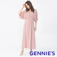 在飛比找momo購物網優惠-【Gennies 奇妮】女神風造型袖哺乳洋裝-粉(哺乳衣 短