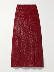 [IN THE MOOD FOR LOVE] IN THE MOOD FOR LOVE - Rene Sequined Tulle Maxi Skirt - Burgundy - large large Burgundy