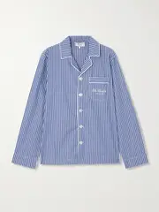 [Sporty & Rich] Sporty & Rich - + The Carlyle Embroidered Striped Cotton-poplin Shirt - Blue - medium medium Blue