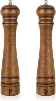 Pack of 2 Wood Pepper Grinder Set, 10 Inch Salt Mill & Pepper Grinder Set