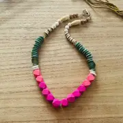 Boozy Brunch Wood Glass Statement Boho Necklace