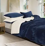 Gioia Casa 2-in-1 Teddy Sherpa Quilt Cover Set & Blanket with Matching Pillowcases - Ultra Soft, Comfy, Luxurious Versatile Quilt Cover Set with Zipper Closure (Navy Blue, Queen)