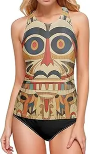 [AIXIWAWA] Women's Tankini Tops-Aztec Statue, Swimsuit Top for Beach Pool Vacation S