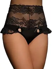 [Yummy Bee] French Knickers Women - High Waisted Black Frilly Lace Panties - Plus Size Black Lace Knickers 8-20