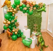 105pcs Dinosaur Balloon Garland Kit - Dinosaur Shaped Foil Balloons - Palm Leaves - Jungle Theme Birthday Party Decorations