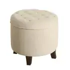 Homepop Storage Ottoman 18" Round Tufted Cushions Polyester Upholstery Beige