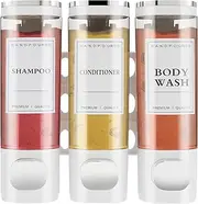 Shower Soap Dispenser,No Drill Wall Mounted Shampoo Dispenser,Large Capacity Shampoo and Conditioner Dispenser with Labels,Easy to Install Versatile Shampoo Dispenser Wall Mounted for Bathroom (white)