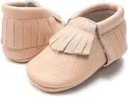 [HONGTEYA] Leather Baby Moccasins Hard Soled Tassel Crib Toddler Shoes for Boys and Girls