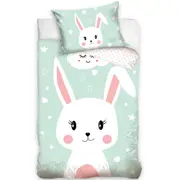 Babv Sweet Bunny Cotton Quilt Cover Set for Cot or Toddler Bed