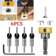 6x Countersink Drill Bit Set with Adjustable Depth Stop Quick Change Countersink