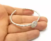 Hammered Round Bracelet Blanks Cuff Adjustable Antique Silver Brass G16521
