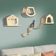 Cat Wall Furniture for Large Cats, Cat Play Tower, Pine Wood, Furniture Set, Shelves and Perches for Wall, Climbing Shelf Playground Scratching Post(5pcs)