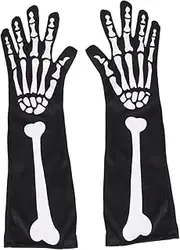 [JEWEDECO] Long Gloves for Halloween 1 Pair of Skeleton Pattern Gloves Comfortable Warmth for Parties Masquerade Outdoor Activities