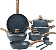 [Kitchen Academy] Pots and Pans Set Non Stick - 12 Piece Induction Kitchen Cookware Sets, Blue Granite Nonstick Cooking Pans Set
