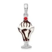 Sterling Silver De-Ani Rhodium-Plated Enameled Chocolate Sundae Pendant