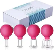 4 Size Facial Cupping Therapy Set Glass, Eye Face Vacuum Massage Anti Cellulite Cup - Silicone, for Beauty Body Cup Lymphatic Fascia Massager (Gift Box Packaging-red)