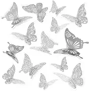Thinp 48Pcs Butterflies for Bouquets 4 Styles 3 Sizes,3D Butterfly Wall Decor Butterfly Decorations Butterfly Bouquet Removable Butterfly Decals Room Wall Decor for Kids Wedding Party Birthday(Silver)