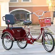 Three Wheel Bike, Adult Tricycle 20Inch Adult Bicycle High Carbon Steel Frame 3 Wheel Bikes with Backrest Seat & Shopping Basket Load 240KG Cycling Pedalling