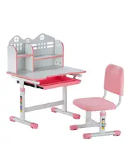 Kids Study Chair and Desk with Bookshelf & Drawer Adjustable Height Pink
