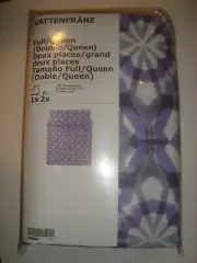 IKEA VATTENFRANE Full Queen Quilt Cover w/2 Pillowcases Bed Set White Lilac Gray