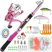 PLUSINNO Ladies Telescopic Fishing Rod and Reel Combos,Spinning Fishing Pole Pink Designed for Ladies Fishing Girls Fishing Pole