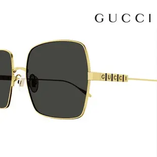 【Gucci】古馳 GG1434S 001 57mm 大鏡面 造型款太陽眼鏡 方框墨鏡 灰色鏡片/金框