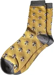 [Purple Possum] Bee Socks Bumble Bees Yellow Grey Bamboo Cotton Blend Women's Novelty Socks Size 3-7, Yellow, Mustard, Mustard Yellow, Lemon, 3-7