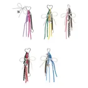 Bowknot Heart Key Ring with Woven Strap Bag Hangings for Fashion Enthusiasts
