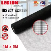 Insect Fly Screen Black Fiberglass Easy Doors Window Mesh Net 5m x 1m Roll