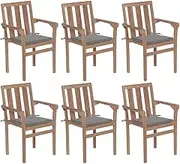 Garden Chairs, Stackable Garden Chairs with Cushions 6 pcs Solid Teak Wood