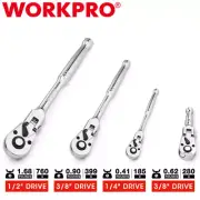 WORKPRO 4PC Flex Head Ratchet Set 1/4" 3/8" 1/2" Dr 3/8" Stubby 72-Tooth Ratchet